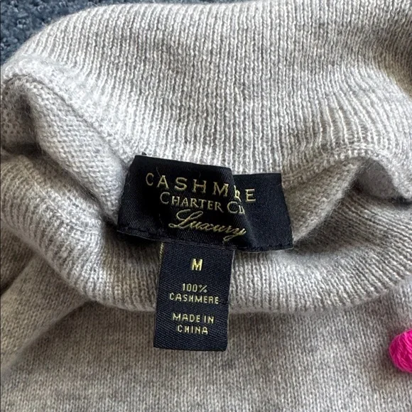 Charter club Gray cashmere Sweater with Colorful Pom Poms